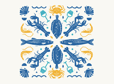 La Gazette July editorial graphic design illustration magazine cover mediterranean seafood texture vector woodblock