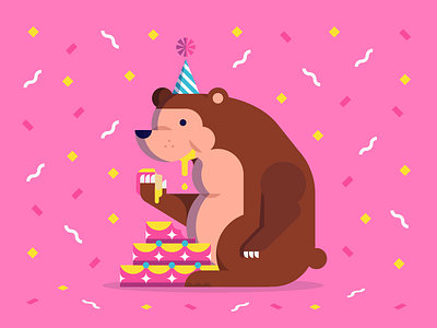 Hey Dribbble! bear cake celebrate company confetti dribbble frosting grizzly makers party