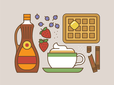 Waffle and a Cuppa cappuccino coffee colour flat food iconography icons line pictogram snack vector waffle