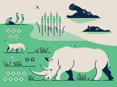 Greeting from South Africa africa animals hippo illustration line postcard rhino safari vector wildlife