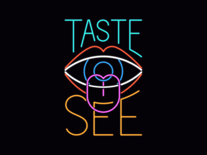 Taste and See eye gif lips loop neon see taste type vector
