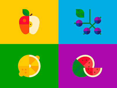 Fruit apple berry colour flat fruit geometric icon iconography lemon shapes vector vegetable