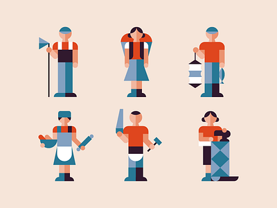 Rural Jobs characters flat geometric iconography illustration people vector