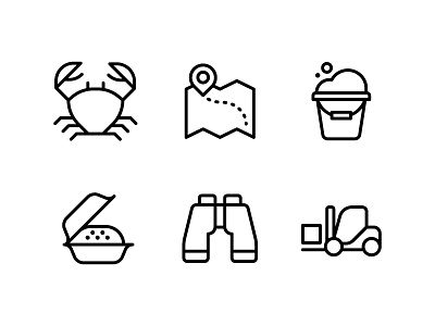 Random Icons binoculars crab flat forklift geometric icons illustration line map vector