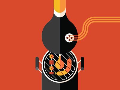 Wine & BBQ bbq bottle editorial grill illustration magazine meat vector weber wine
