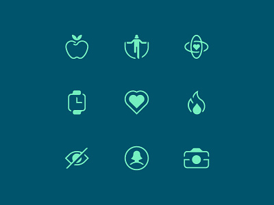 Health App Icons app calories camera fitness health healthy heart icons illustration line monochrome negative space