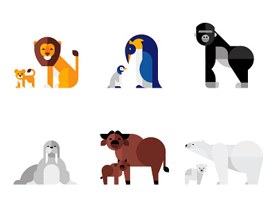 Curaprox Animals animal bear flat vector geometric gorilla illustration lion penguin polar vector