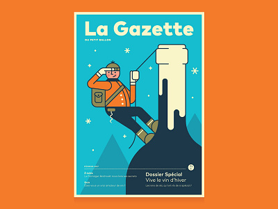 La Gazette February 2017 alps character editorial illustration line magazine skiing vector wine