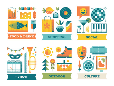 Sunny Cape Town Spot Illustrations cape town culture event food illustration map outdoor shopping social spot vector