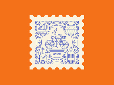 Amsterdam amsterdam bicycle delft dutch illustration line netherlands spot illustration stamp travel tulip vector
