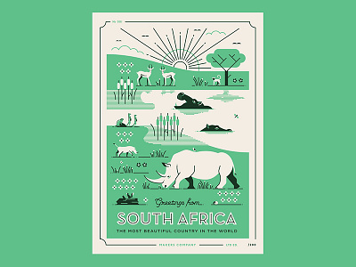 Greetings from South Africa africa animals hippo illustration postcard rhino safari south africa vector wildlife