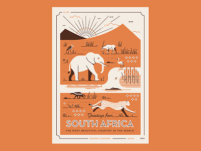 Greetings from South Africa 2 africa animals cheetah elephant illustration postcard safari south africa vector wildlife