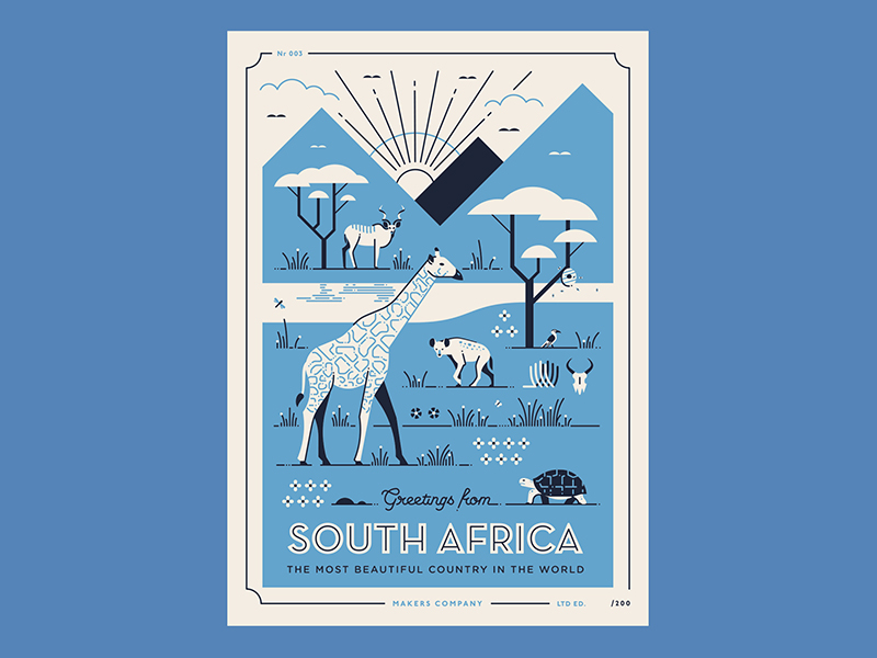 Greetings from South Africa 3 africa animals buck giraffe illustration postcard safari south africa vector wildlife