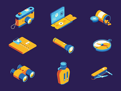 What to Pack for a Safari 3d camera dimensional discover iconography icons isometric pictogram travel vector