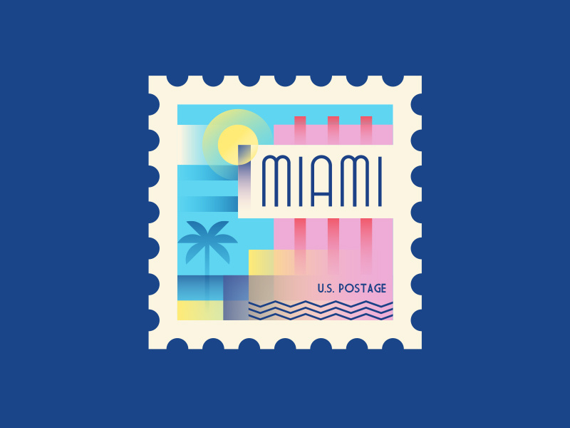 Miami vector townsquares america usa spot illustration postage miami stamp illustration
