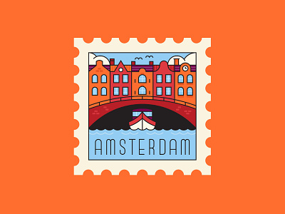 Amsterdam ephemera illustration line postage stamp stamp vector