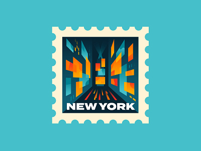 New York bold illustration midcentury modern new york postage stamp retro spot illustration times square vector