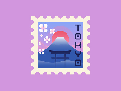 Tokyo bold geometric illustration minimalist postage stamp retro spot illustration tokyo vector vintage