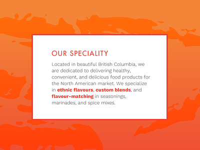 Description for Ethnic Spice Company bio clean description ethnic gradient orange red speciality spices website white