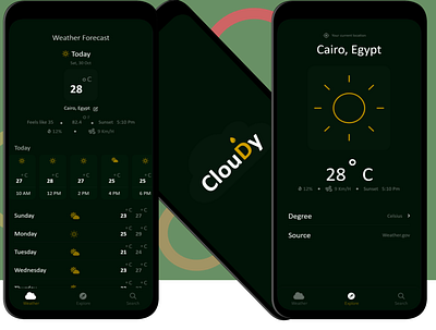 ClouDy a weather application app design icon typography ui ux