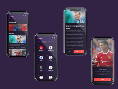 Fuss League_ Football News App app application figma football news iphone mobile ui ui design userinterface ux