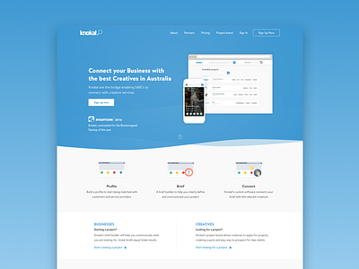 Knokal brief connect creative design directory startup sydney ui web app website