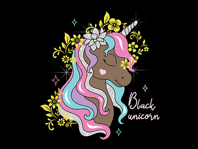 Black Unicorn black girl black lives matter black unicorn colorful flower floral illustration melanin melanin pops up starry unicorn unicorn unicorn lover