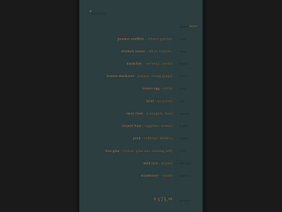 #043 Food Menu dailyui dinner food gourmet menu minimal restaurant ui ux