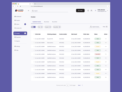 Customer invoice page