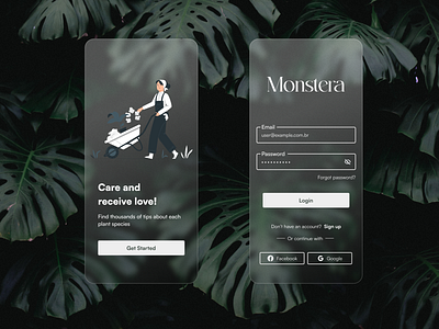 Monstera - Plants app 001 app dailyui dailyui001 dailyuichallenge figma glass glassefect glassmorphism login minimal mobile plants ui uidesign