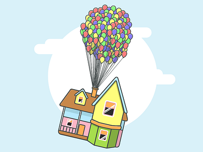UP balloon disney house illustration line art up