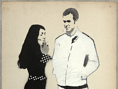 Smokers black and white illustration painting stencil