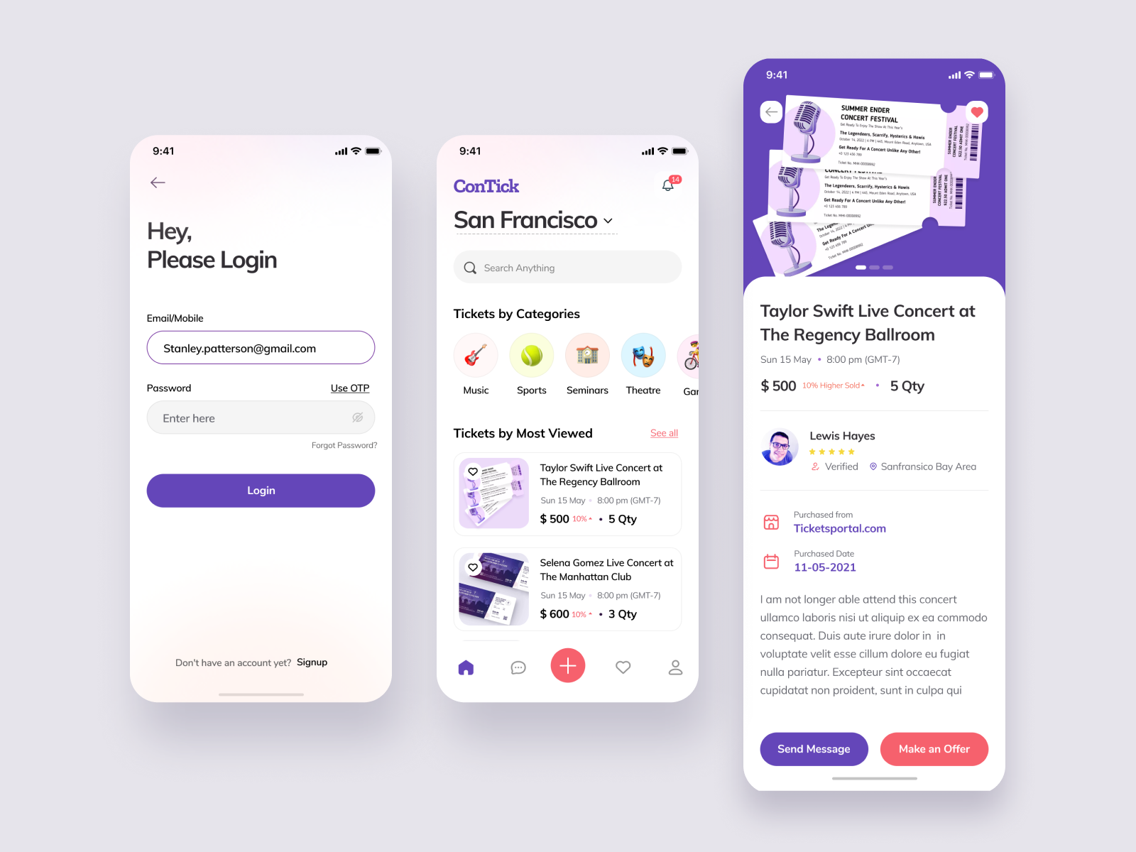 Resale ticket app concept by Jinal Shah on Dribbble