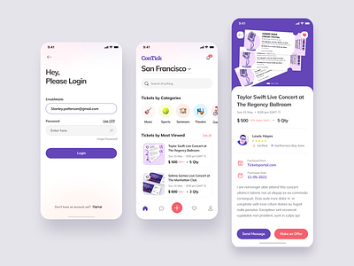 Resale ticket app concept app app design colors concert design experiment illustration logo ticketapp ui uiux user experience user interface ux visual design wireframes