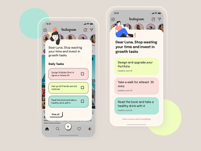 Quick Shot to minimize usage of social media app colors concept experiment figma modal pastel colours popup quick experiment screentime reduction social media todo todo list todoapp ui uiux user experience user interface ux visual design