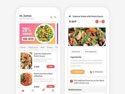 Food Delivery App app app screens food restaurant uiux user interface design visual design