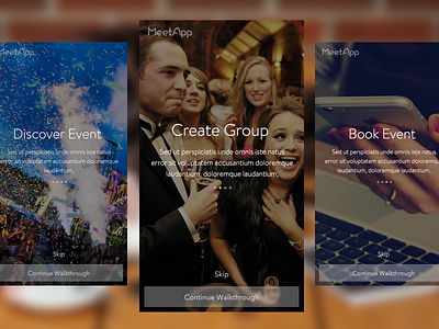 Event Walkthrough Screen iphone application landing screen splash screen walkthrough