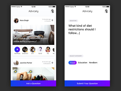 Advicely | Q&A Mobile App app bootcamp founders institute incubator ios iphone product design side project toronto ui ux
