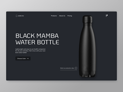 Water Bottle Website Design clean concept dark design ecommerce header homepage minimalistic simple ui ux water bottle web design website