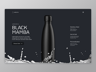 Drinking Bottle Website Design clean concept dark design ecommerce header homepage minimalistic simple ui ux uxui water bottle web design website