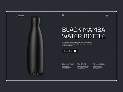 Water Bottle Website Design clean concept dark design ecommerce header homepage minimalistic simple ui ux uxui water bottle web design website