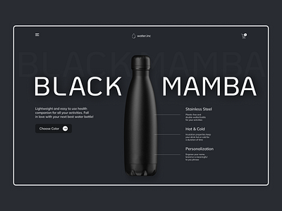 Drinking Bottle Website Design clean concept dark design ecommerce header homepage minimalistic simple ui ux uxui water bottle web design website