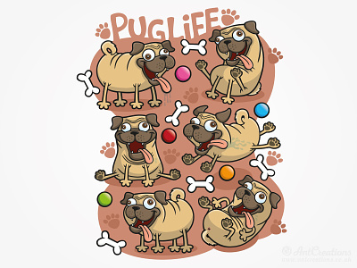 Pug Life Dogs cartoon dog illustration illustrator pug pug life pugs vector vector illustration