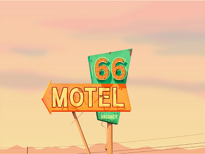 Vintage motel sign digital illustration interstate motel neon road trip sign