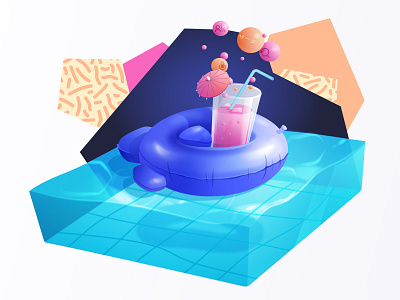 Algolia Summer '19 algolia buoy cocktail eighties floatable toy illustration nineties pattern pool pool party search swimming pool vector