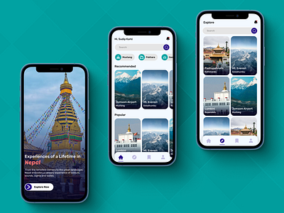 TravelNepal: find the perfect travel destination app application branding design destination graphic design illustration kathmandu logo mobile mobile app nepal search travel travelnepal typography ui ux vector