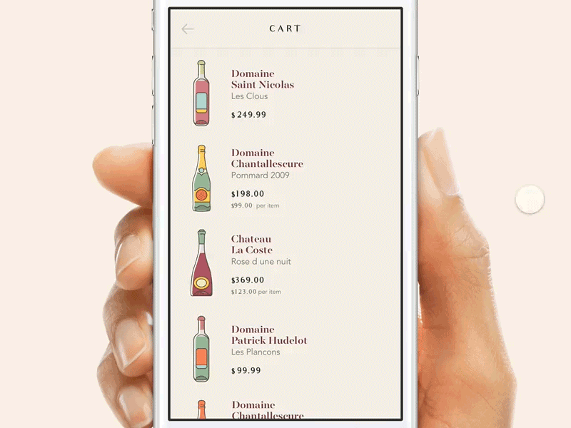 Wine Shop Cart Interaction app cart checkout framer interactive ios items shop shopping ui ux