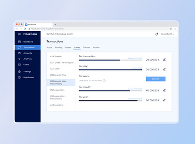 Transaction limits dashboard - online banking banking crm design fintech limits onlinebanking typography ui ux