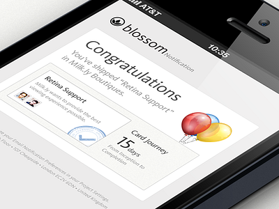 Blossom Email Notification avatar balloon blossom blue card clean count email feature ios iphone journey kievit logo mail mobile motivation notification party product management productivity progress project management red stamp white yellow