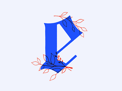 E // 36 Days of Type blackletter blue color e hand drawn type handlettering leaves letter lettering